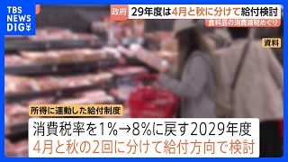 食料品の消費税1％終了時の2029年4月 中低所得者に政府が給付検討　負担感和らげる狙いで前倒し支給か｜TBS NEWS DIG