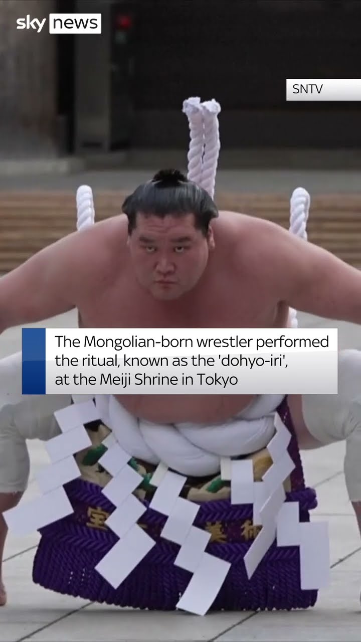 Sumo Grand Champion performs ring ritual