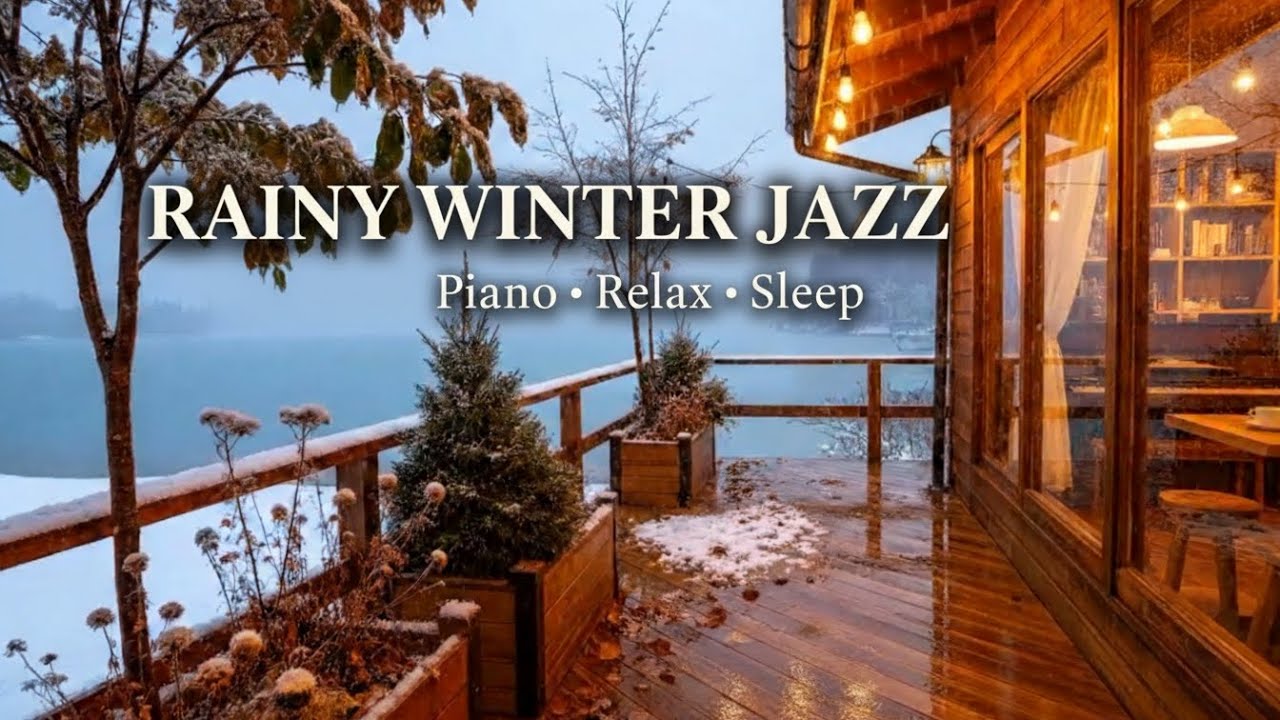 ❄️ Winter Rain Jazz Café | Cozy Piano by the Lake for Relax, Focus & Sleep
