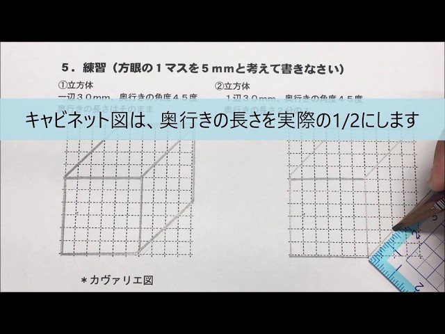 斜投影法での製図2（キャビネット図） - YouTube