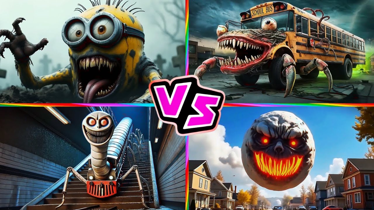 Minion Zombie 🆚 School Bus 🆚 Thomas Train 🆚 Lunar Moon 🎶 Tiles Hop EDM Rush