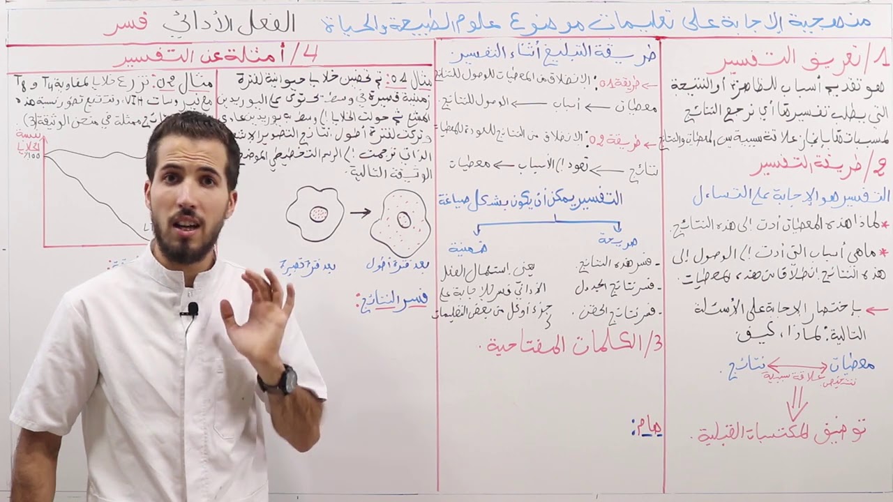 منهجية الإجابة على الفعل الأدائي "" فسر"" لبكالوريا مادة علوم الطبيعة والحياة