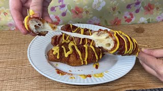 Korean street food: Mozzarella cheese corn dog كوريان كورن دوغ موزريلا تشيز