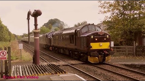 The "Settle and Carlisle" powered by Two 37s is held by signals outside Appleby.