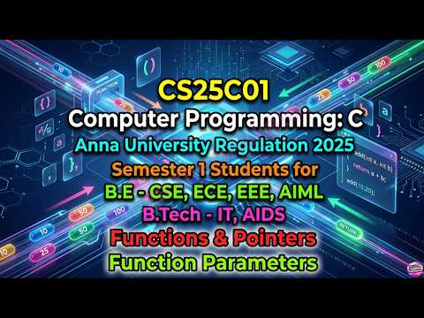 CS25C01 Computer Programming: C | Function Parameters in C | Functions & Pointers | Regulation 2025