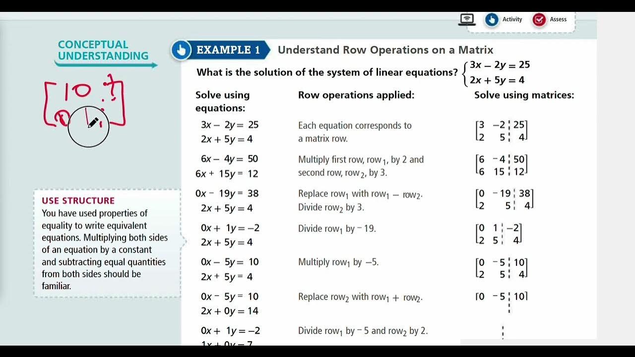 EnVision Algebra 2 Lesson 1-7: Solving Linear Systems Using Matrices ...