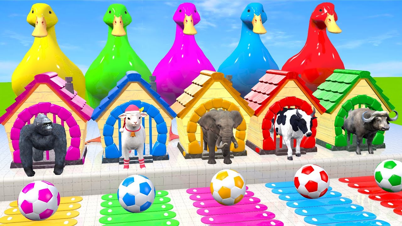 Long Slide Game with Cow Elephant Gorilla Hippopotamus Tiger 3d Animal Game Funny 3d Animals
