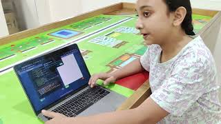 Shyla explaining about the calculator project in python turtle