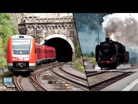 Oberhof (Thür.) [stillgelegter Bahnhof] mit DB VT 612, EB (S-T-B) VT 650, Dampflok-Durchfahrt