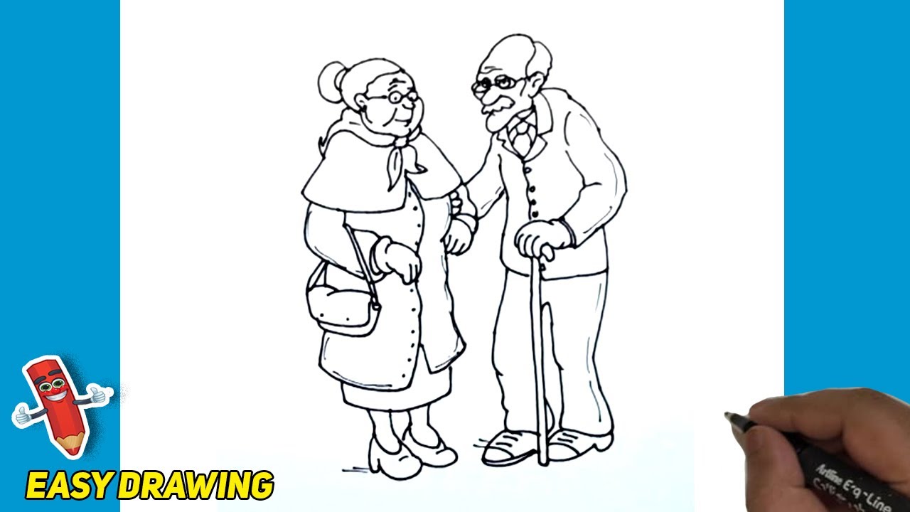 Elderly couple in continuous line art drawing style. Romantic elderly  couple dancing. Old grandfather and grandmother. Continuous one line drawing.  Happy grandparents isolated on white background Stock Vector | Adobe Stock