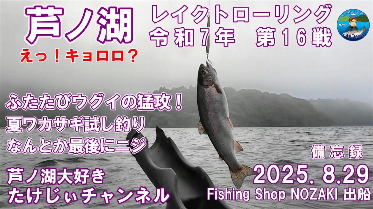 20250829芦ノ湖レイクトローリング　第16戦　今年もこの季節到来ウグイの猛攻　えっ！キョロロ？　夏ワカサギ試し釣り