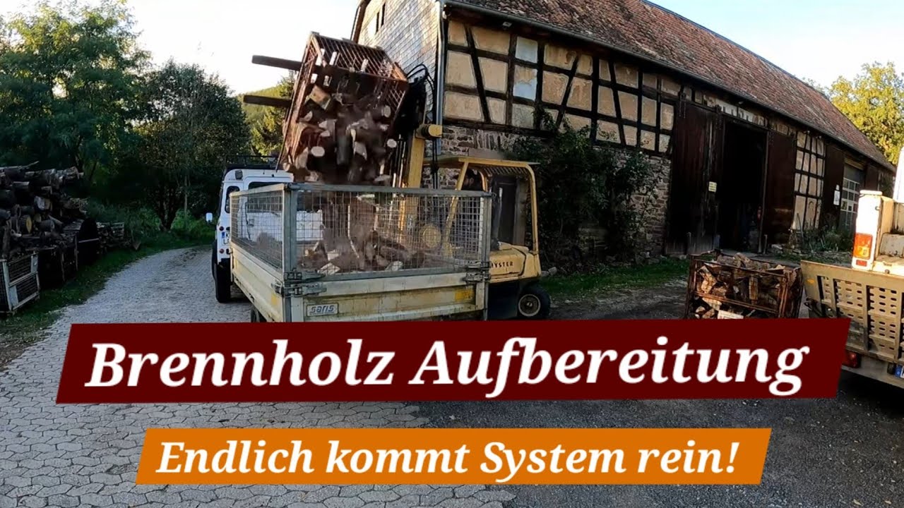 Wie mache ich mein Brennholz? Mein Aufbereitungssystem mit Bündelgerät, Gitterboxen, Kistendrehgerät