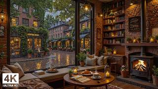 Beautiful April Café in the Rain ☕ Soft Jazz Piano, Fireplace Glow & Cozy Ambience for Deep Focus screenshot 5