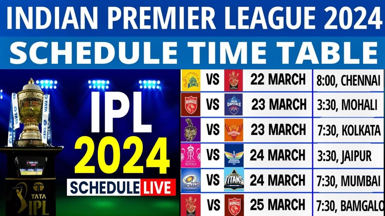 IPL 2024 SCHEDULE | IPL 2024 Time Table | 2024 IPL SCHEDULE | IPL 2024 Final Fixtures | IPL 2024