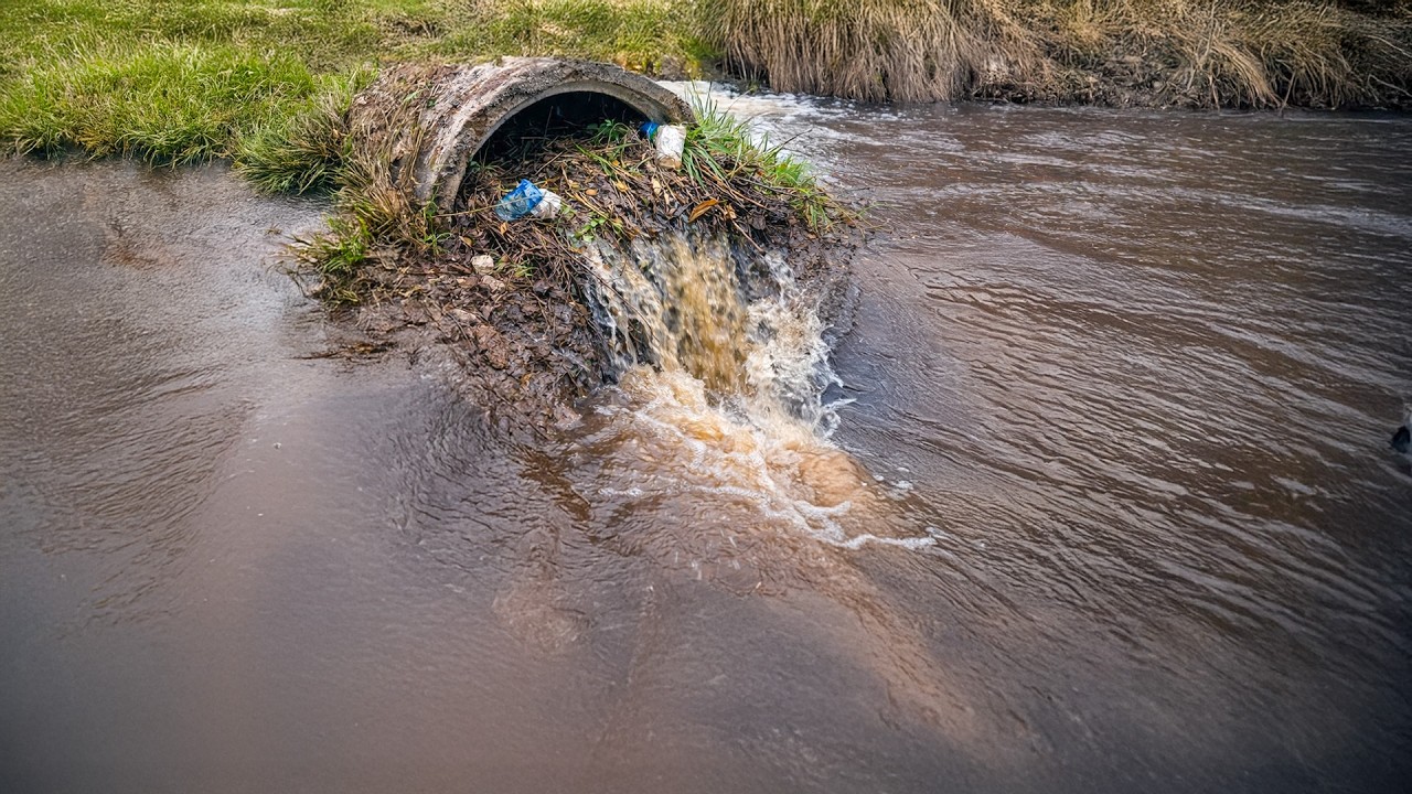 Powerful Water Flow After Removing Culvert Debris
