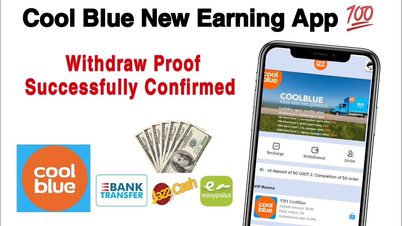 CoolBlue Earning App Withdraw Proof | New Order Grabbing app Cool Blue |Usdt Mining App