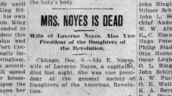 Ida Noyes Dies in 1912
