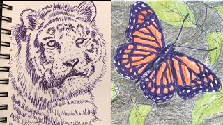 Time-lapse ink drawing. A tiger and butterfly screenshot 5