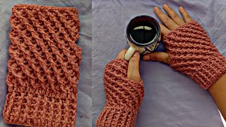 قفازات بدون أصابع كروشيه بغرزة  رائعة وسهلة /Gorgeous Stitch Crochet Fingerless Gloves