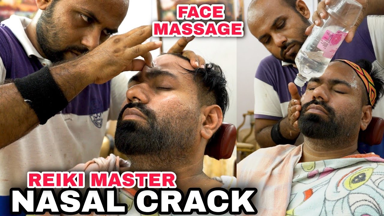 REIKI MASTER HEAD MASSAGE 💆‍♂️FACE MASSAGE ! NASAL CRACKING BY INDIAN BARBER ASMR