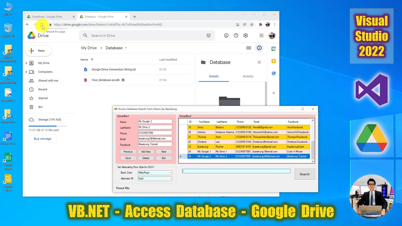 Visual Studio 2022  Tutorial | Connect to data in an Access  Database stored in Google Drive - YouTube