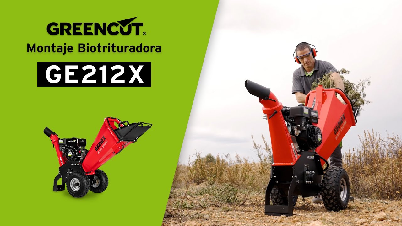 GREENCUT GE212X - Biotrituradora gasolina de 212cc y 5kw, diametro corte  100mm, tolva gran tamaño, ruedas y asa para transporte : : Jardín