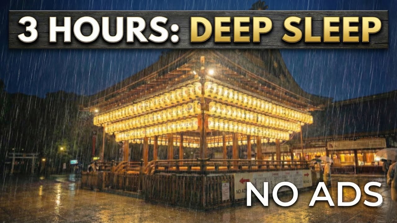 3 HOURS: Heavy Rain on Japanese Temple ⛩️ (Zen Garden Soundscape for Deep Sleep)
