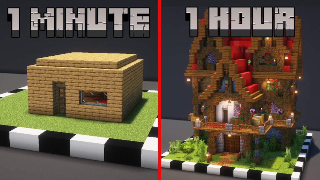 Minecraft 1 MINUTE Vs 10 MINUTE Vs 1 HOUR House YouTube minecraft-1-minute-vs-10-minute-vs-1-hour-house-youtube