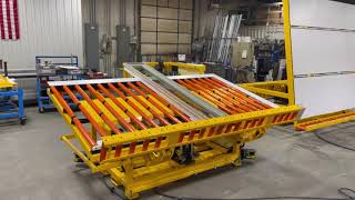 Conveyor Fed Tilt Table W/Offloading Roll Top Surface