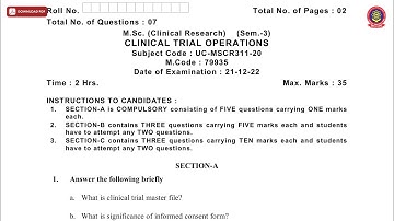 MSC 3RD SEM CR CLINICAL TRIAL OPERATIONS DEC 2022 | PTU