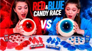 ASMR Red, Blue, Gold Giant Gummy Eyeballs Candy Race Compilation