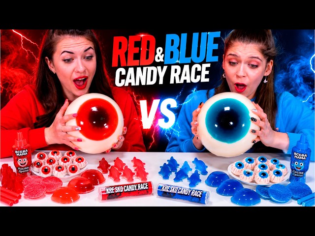 ASMR Red, Blue, Gold Giant Gummy Eyeballs Candy Race Compilation