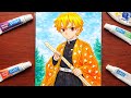 Zenitsu Drawing outline and colouring tutorial || Demon slayer drawing #drawing #art 