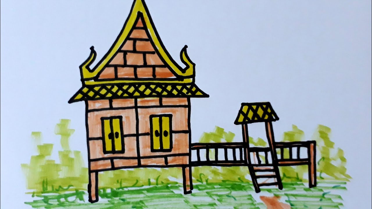 วาดรูป บ้านเรือนไทย แบบง่ายๆ