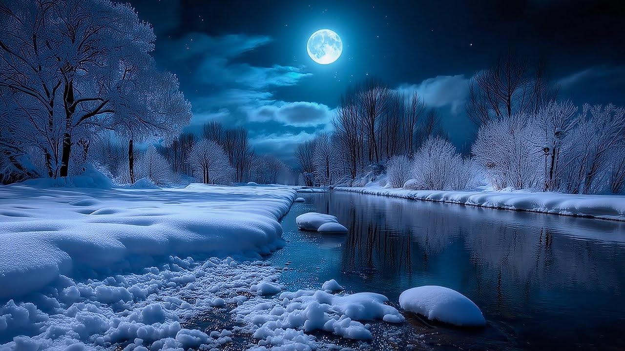 Winter River Sleep Music 🌙 Deep Ambient Sounds | Moonlit Night for Rest & Healing