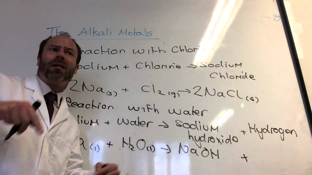 Equations for reaction of alkali metals with water and chlorine from