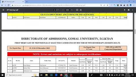 Gomal university DPT 1st merit list 2022 #gomal1stmeritlist #LTS #dpt