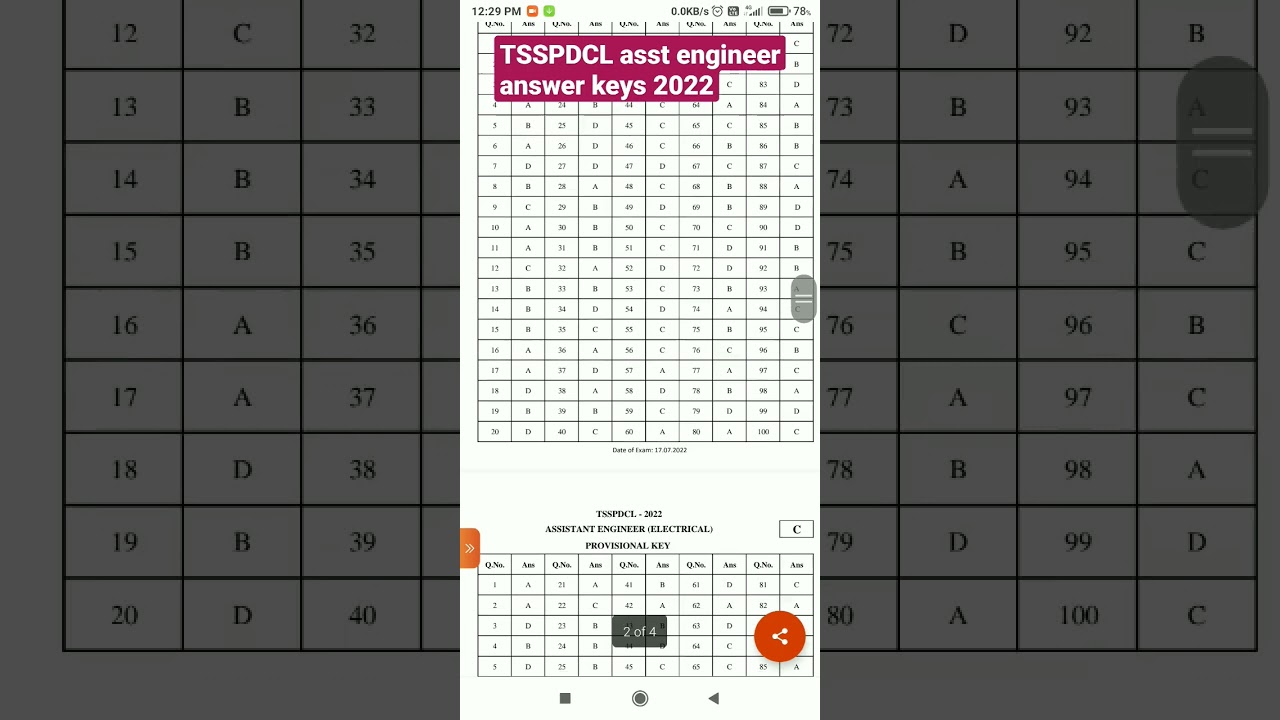 TSSPDCL assistant engineer electrical provisional answer keys 2022