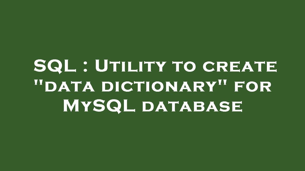 SQL : Utility to create