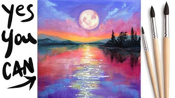 MOONLIGHT LAKE Beginners Learn to paint Acrylic Tutorial Step by Step Day 3 #AcrylicApril2021