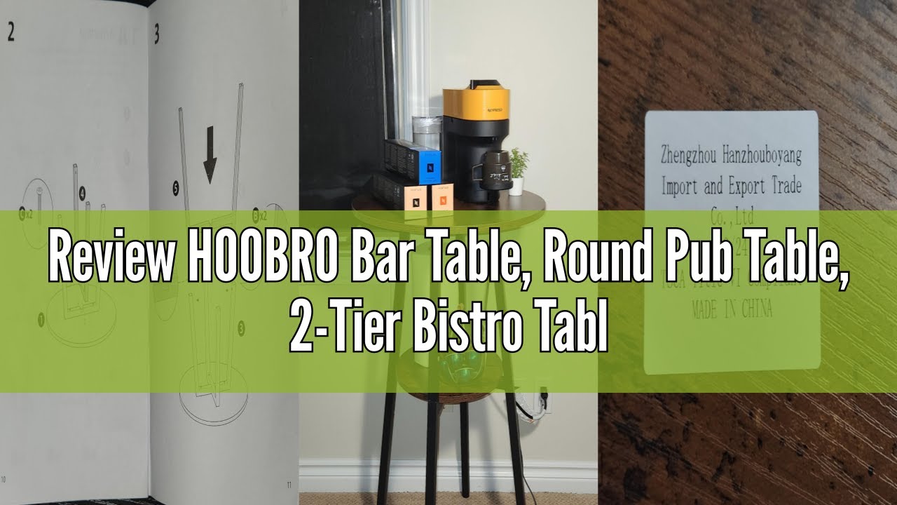 Review HOOBRO Bar Table, Round Pub Table, 2-Tier Bistro Table with Storage, 95 cm High Top Table for