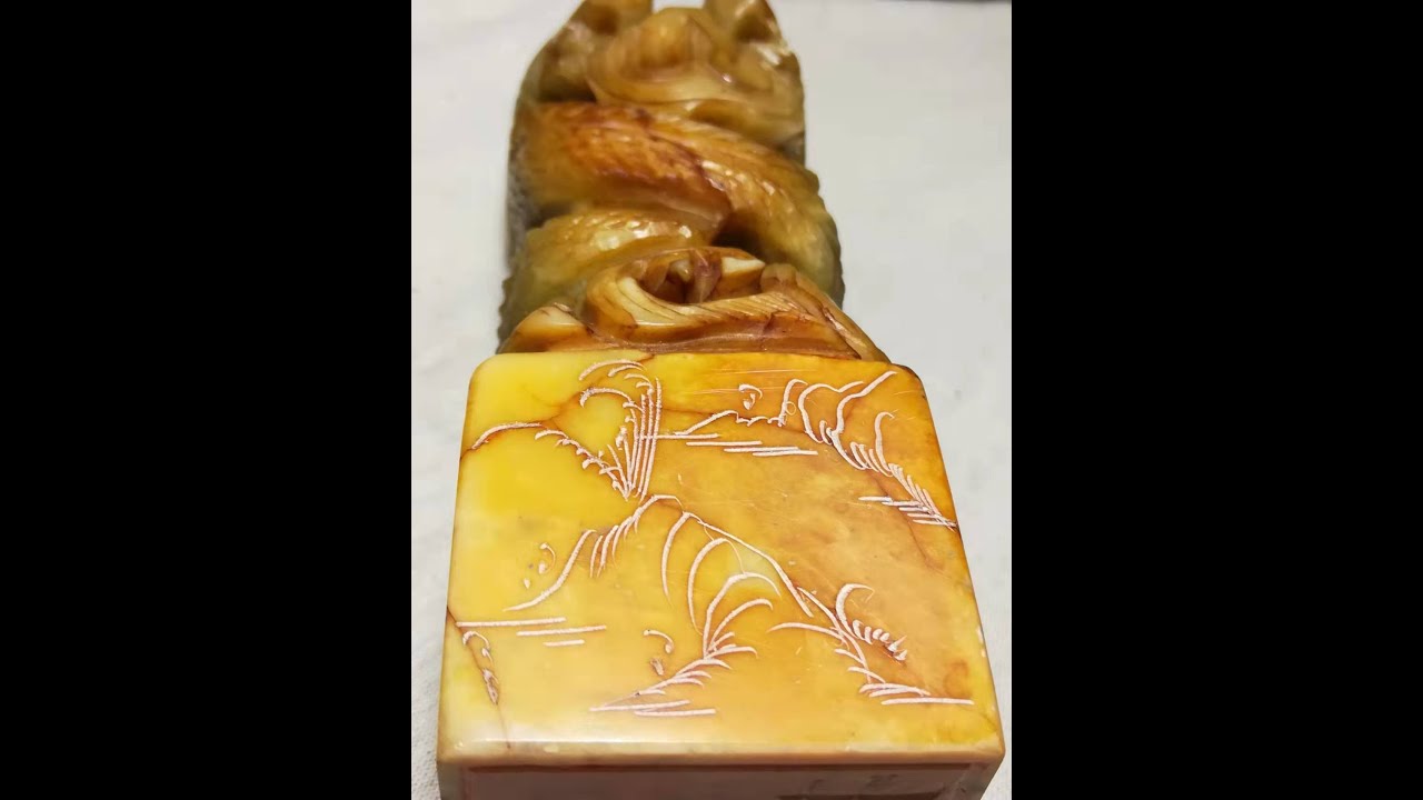 珍品田黄石印章 彫刻 「仁者寿」 龍 珍品田黄石印章 彫刻 「仁者寿