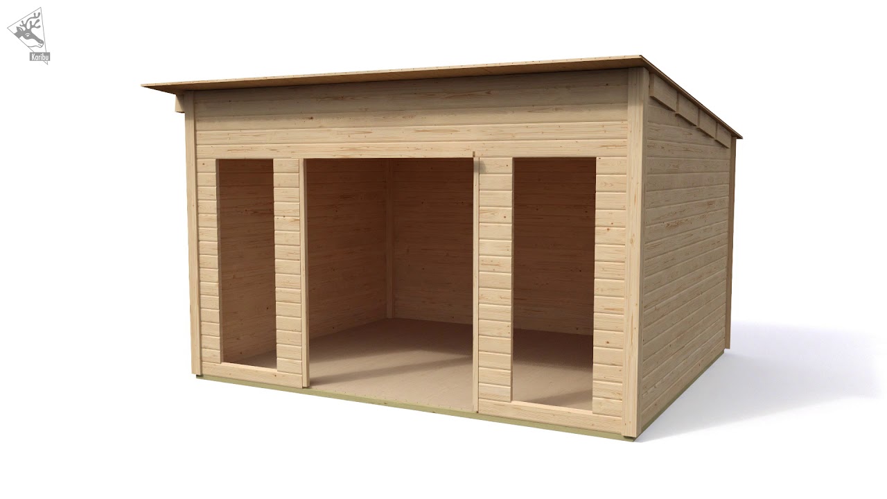 Karibu Gartenhaus 40 mm Pultdach mit Anbaudach und ...