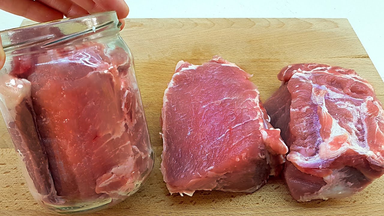 Закладываю мясо в банки и получаю вкусное мясное блюдо, рецепт вкусной свиной шеи # 083