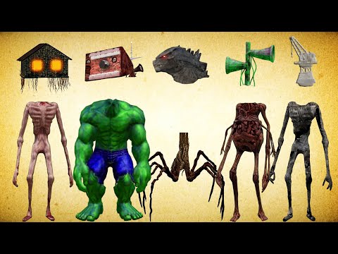 WRONG HEADS HOUSE HEAD, SIREN HEAD MEGAHORN, SIREN HEAD GODZILA, SIREN HEAD HULK, SIREN HEAD CRANE