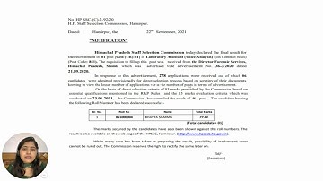 HPSSC Hamirpur Result out for Laboratory Assistant ( Voice Analysis) | Post Code -851