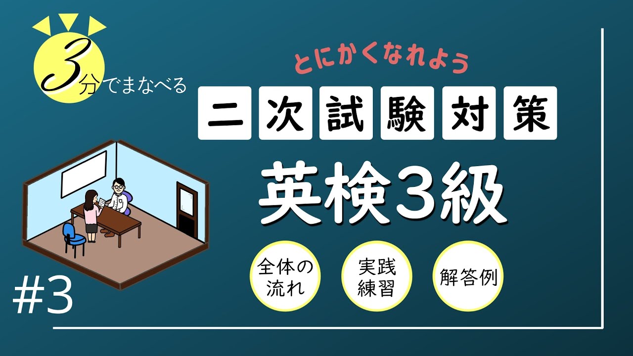 「英検3級」　二次試験　３分で学べる「全体流れ＋実践練習＋解答例」