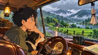 Relaxing Ghibli anime rain ASMR in a vintage car