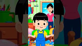 Cute cartoon kid messy room me khada hai, mom background me gussa. #cartoonforkids