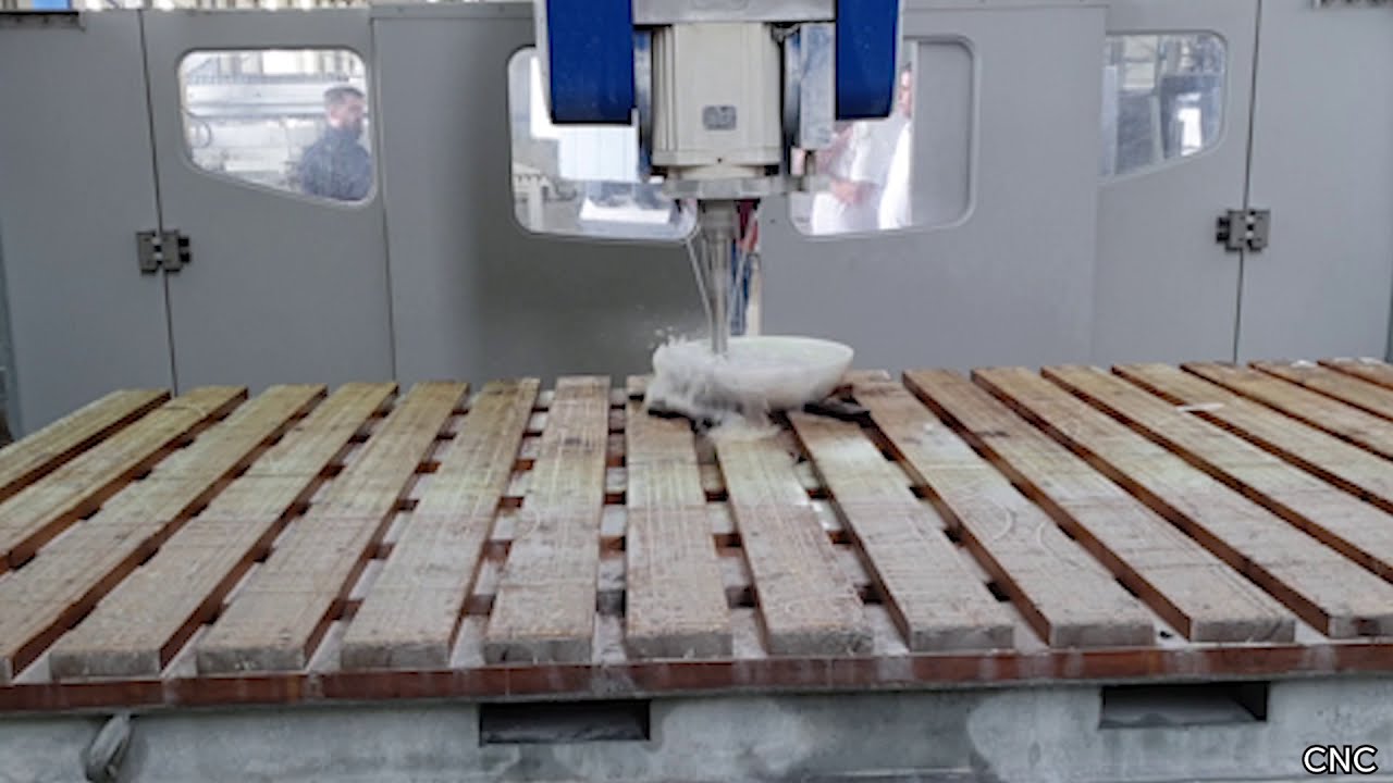 SPATIUM PETRA - MARLIN Donatoni Quadrix CNC Crafting a White Caraculo Marble Washbasin